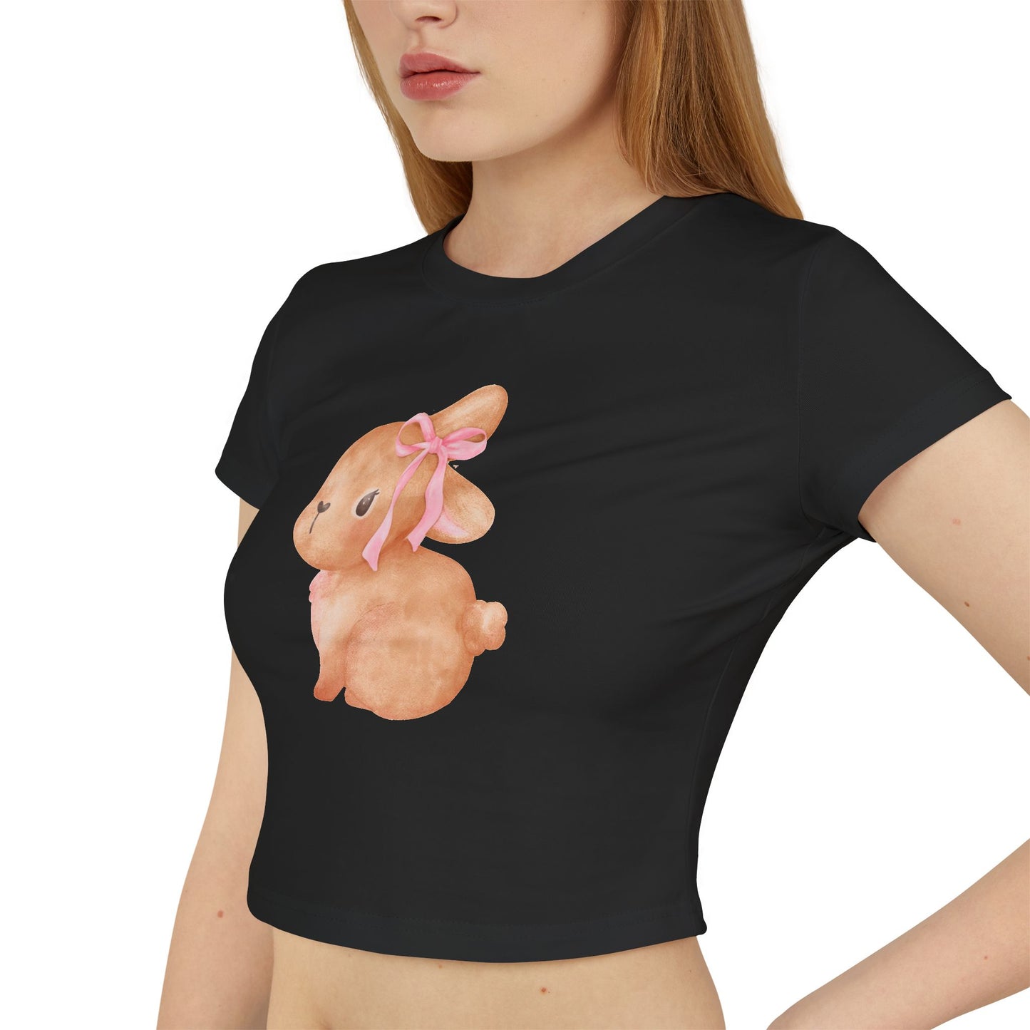 Cute Pink Ribbon Bunny Women's Casual Baby Tee