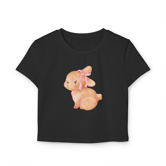 Cute Pink Ribbon Bunny Women's Casual Baby Tee